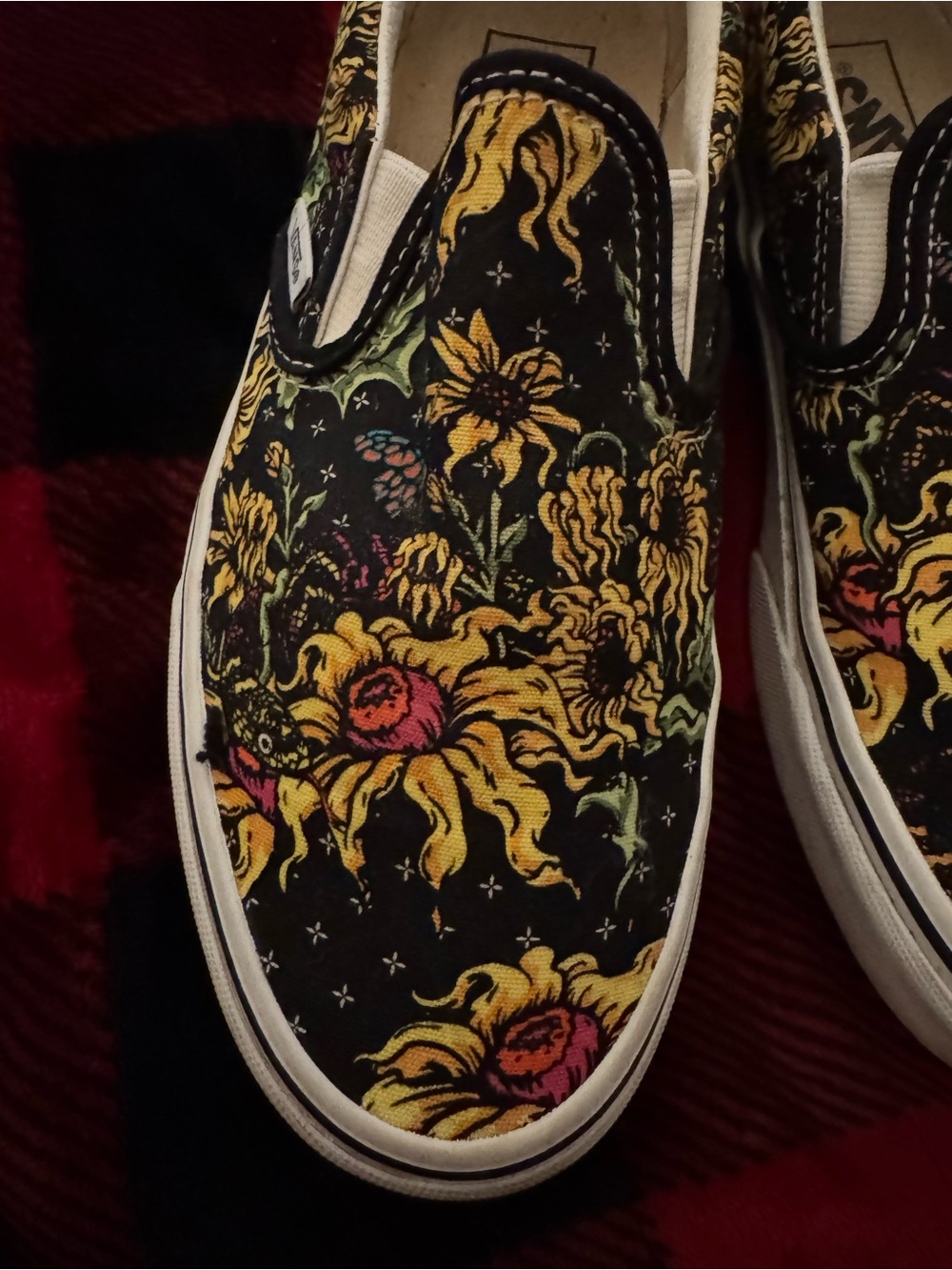 Vans Black Slip-On Sneakers with Yellow Floral & Skull Print - Picture 4 of 7